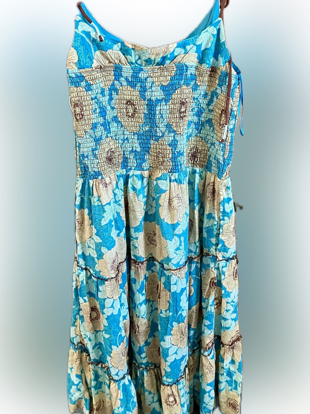 Free People Blue and Cream Floral Maxi Dress